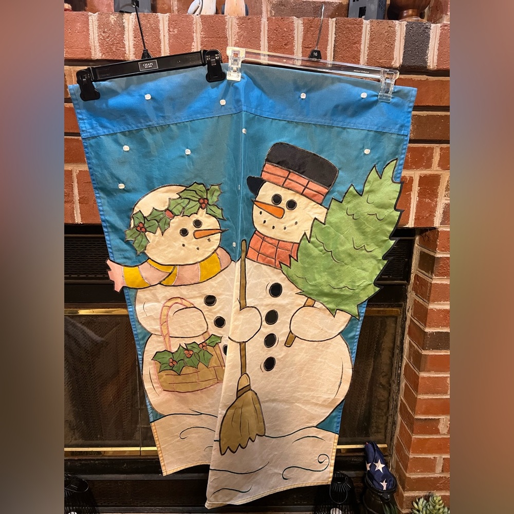 Vintage 90s Snowman Couple Flag